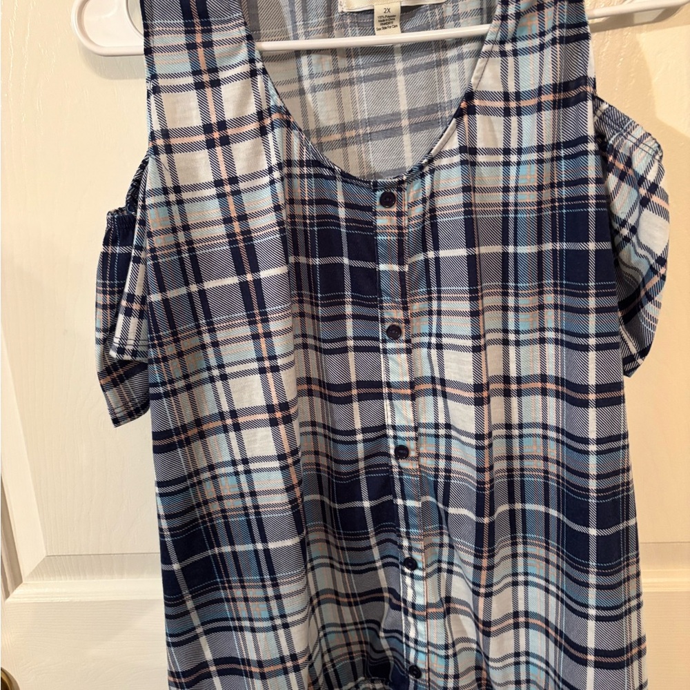 French Laundry Blue Plaid Blouse